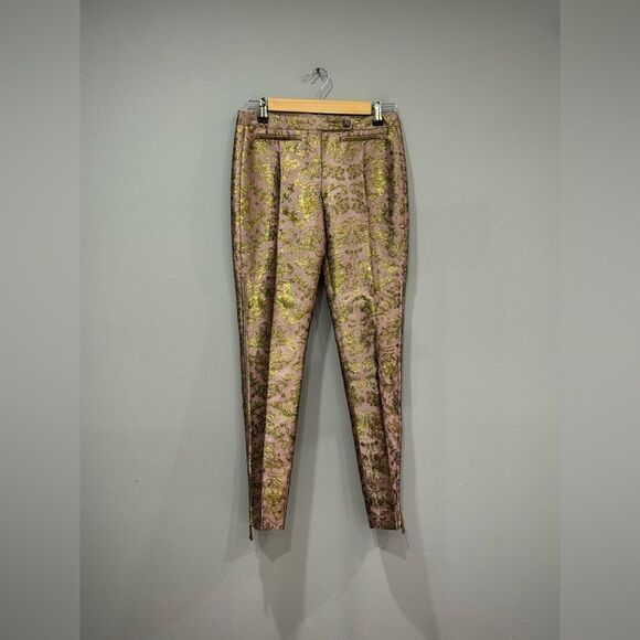 John Richmond Gold Brocade Zip Leg Pants Size 40 (6) EUC - Picture 1 of 7